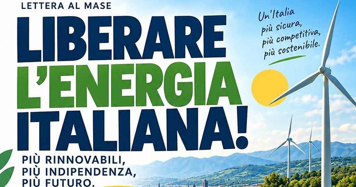 Locandina dell'appello «Liberare l'energia italiana» promosso dal gruppo Rinnovabili per l'Italia, ottobre 2026