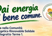Il titolo della locandina della CER Montegrotto Terme 1: «Dai energia al bene comune»