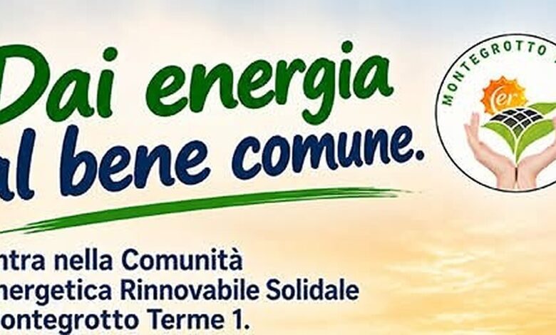 Il titolo della locandina della CER Montegrotto Terme 1: «Dai energia al bene comune»