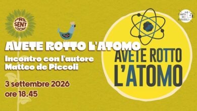 Locandina dell'incontro «Avete rotto l'atomo» del 3 settembre 2026 al Campo dei Girasoli di Padova